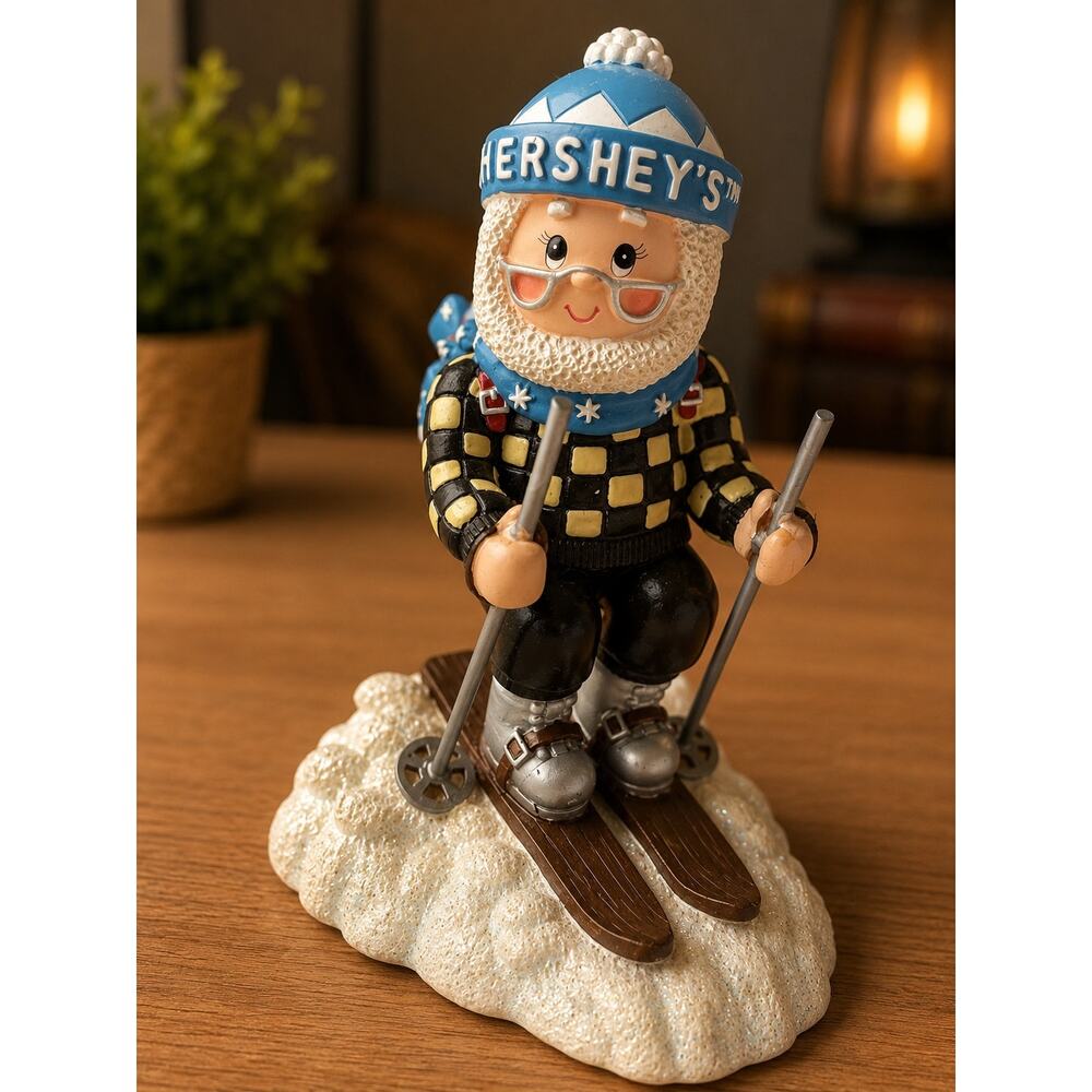 Hershey's Chocolate World collectible figurine featuring Santa skier checkered